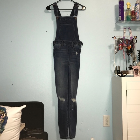 dark blue jean overalls